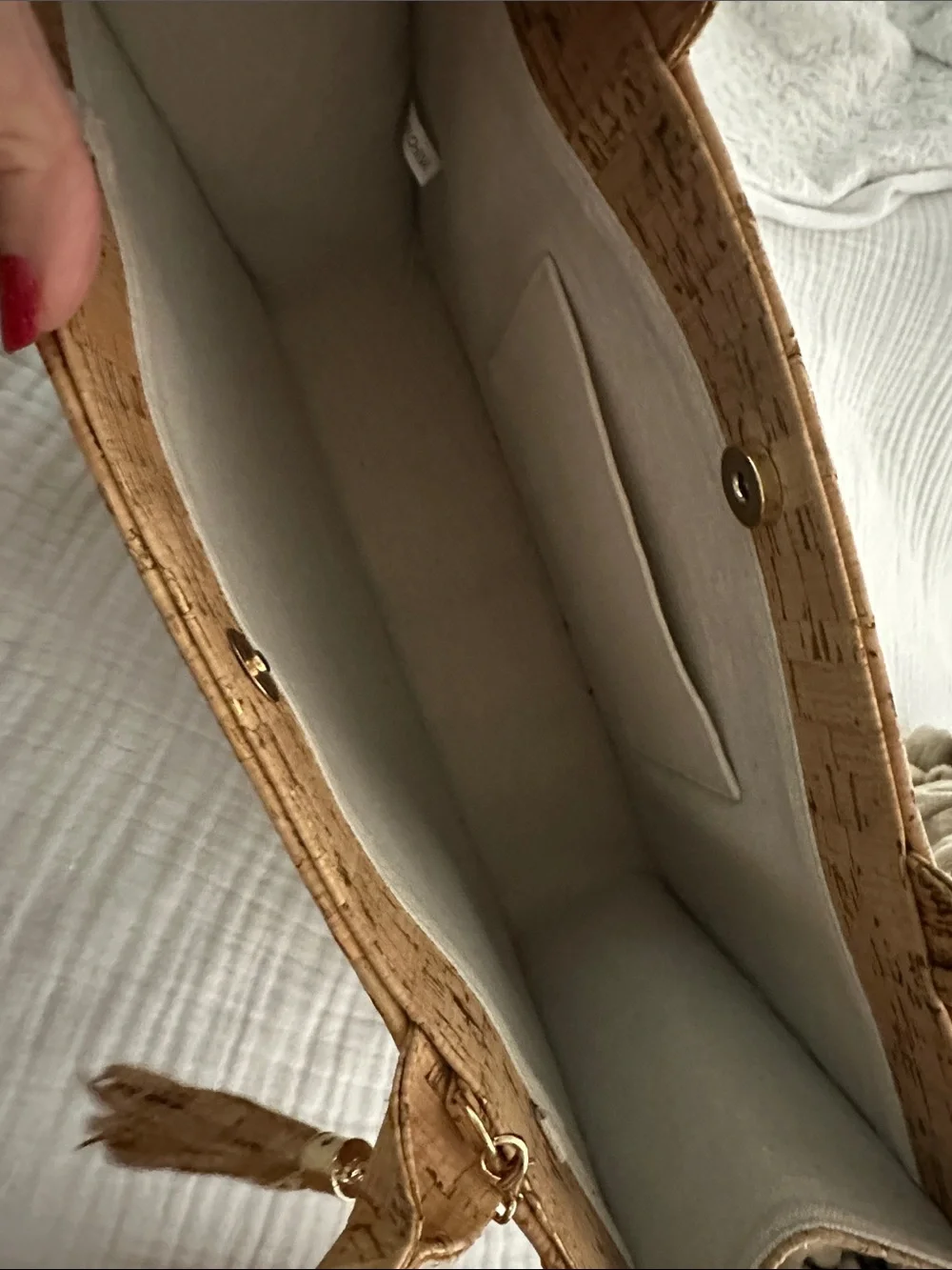 Cork Tote Bag with Gold Fleck Detail - Tan